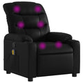 vidaXL Black Faux Leather Massage Recliner Chair-Elderly Reclining Armchair with Manual Adjustment-USB-Powered Vibrating Massage