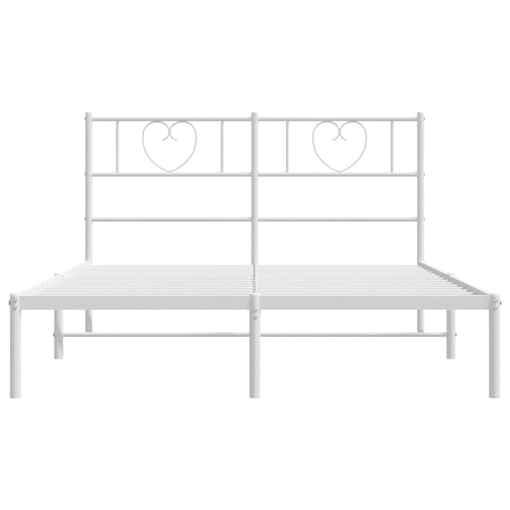 vidaXL White Metal Bed Frame with Headboard, Robust Powder-Coated Steel, Extra Under-Bed Storage, Excellent Back Support, Ideal for Modern Bedroom Décor, Easy Assembly Required