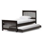 Baxton Studio Hevea Solid Wood Platform Bed with Guest Trundle Bed Twin/Dark Brown/Contemporary