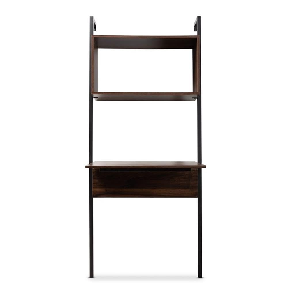 Baxton Studio Fariat Modern Industrial Walnut Brown Finished Wood and Black Metal Display Shelf with Desk