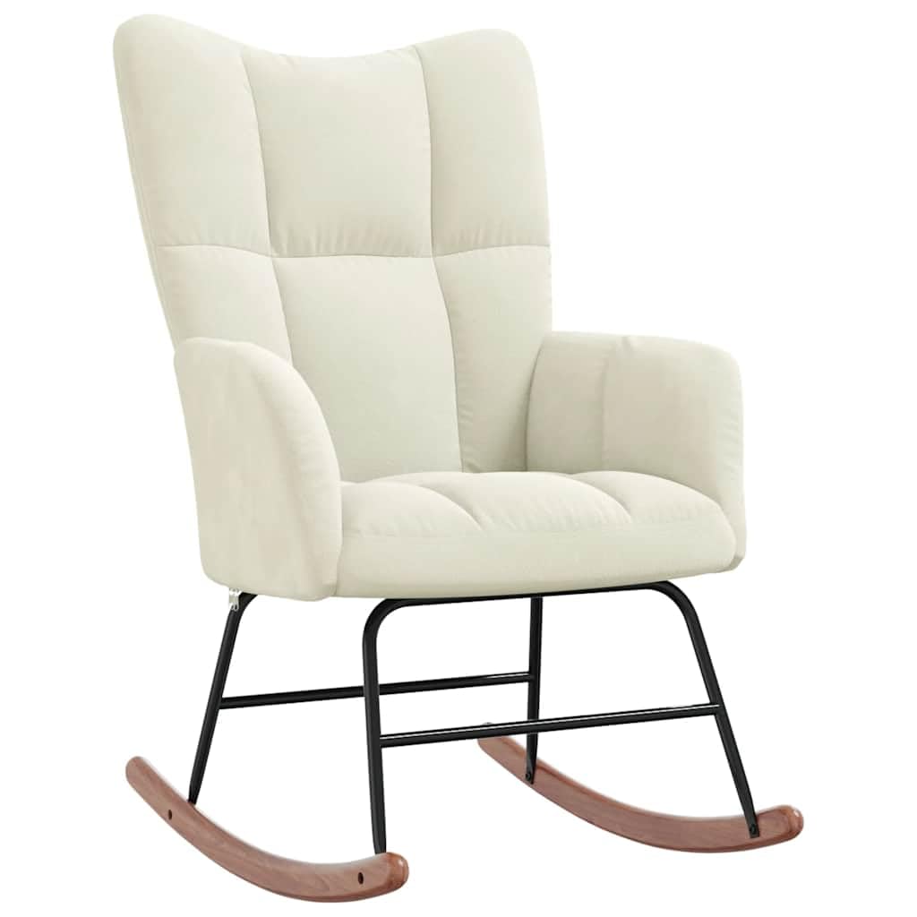 vidaXL Cream White Velvet Rocking Chair and Stool Set with Soft Padding, Steel Frame and Wooden Rocking Rails