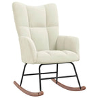 vidaXL Cream White Velvet Rocking Chair and Stool Set with Soft Padding, Steel Frame and Wooden Rocking Rails