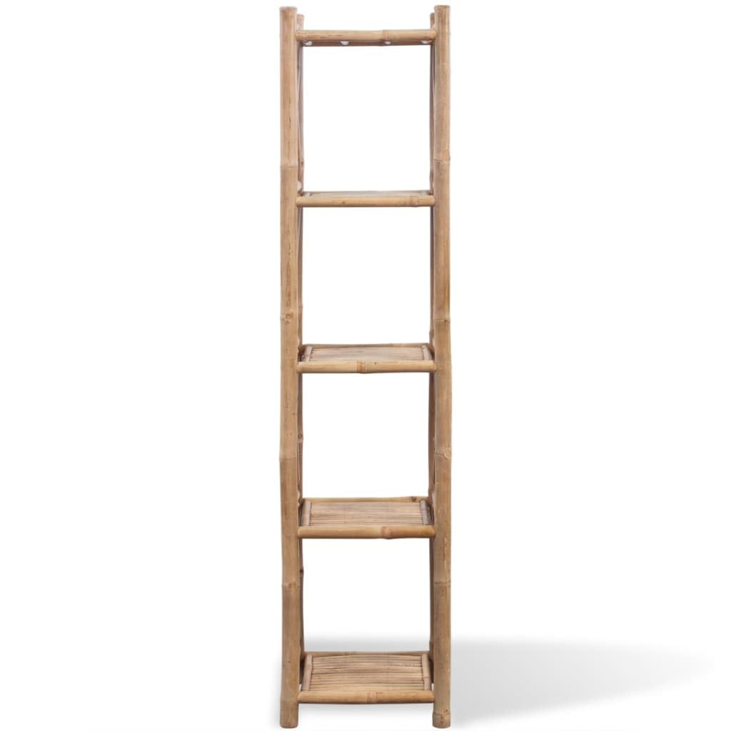 vidaXL Authentic Bamboo 5-Tier Shelf Square - Compact and Versatile Freestanding Shelf for Living Room/Bathroom/Patio - 13.8" x 13.8" x 59.8"