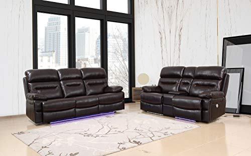 HomeRoots Leather 167' X 80' X 82' Brown Power Reclining Sofa Love