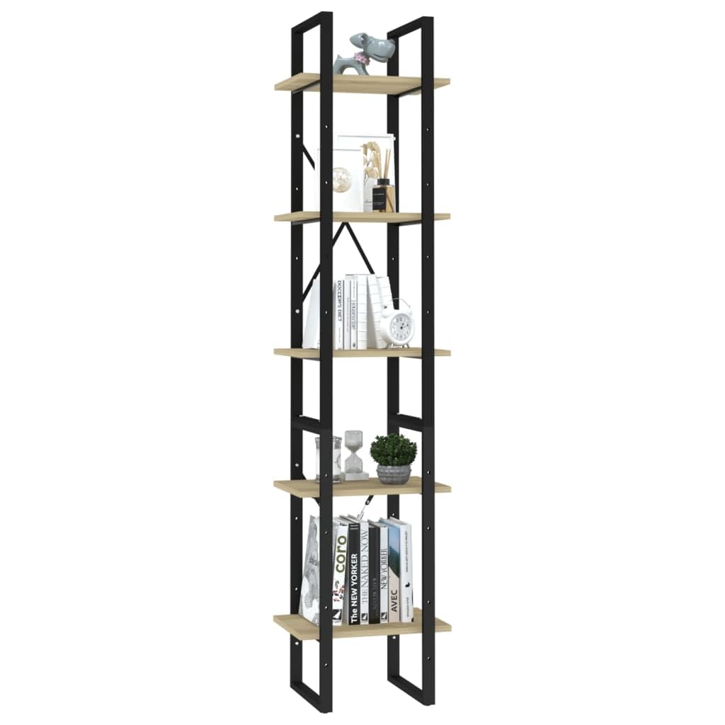 vidaXL 5-Tier Book Cabinet - Sonoma Oak Engineered Wood Bookshelf with Metal Frame - Modern Industrial Design - Ample Storage Space - Dimensions 15.7"x11.8"x68.9"