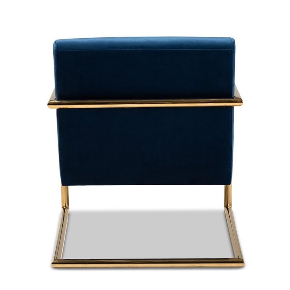 Baxton Studio Mira Glam and Luxe Navy Blue Velvet Fabric Upholstered Gold Finished Metal Lounge Chair
