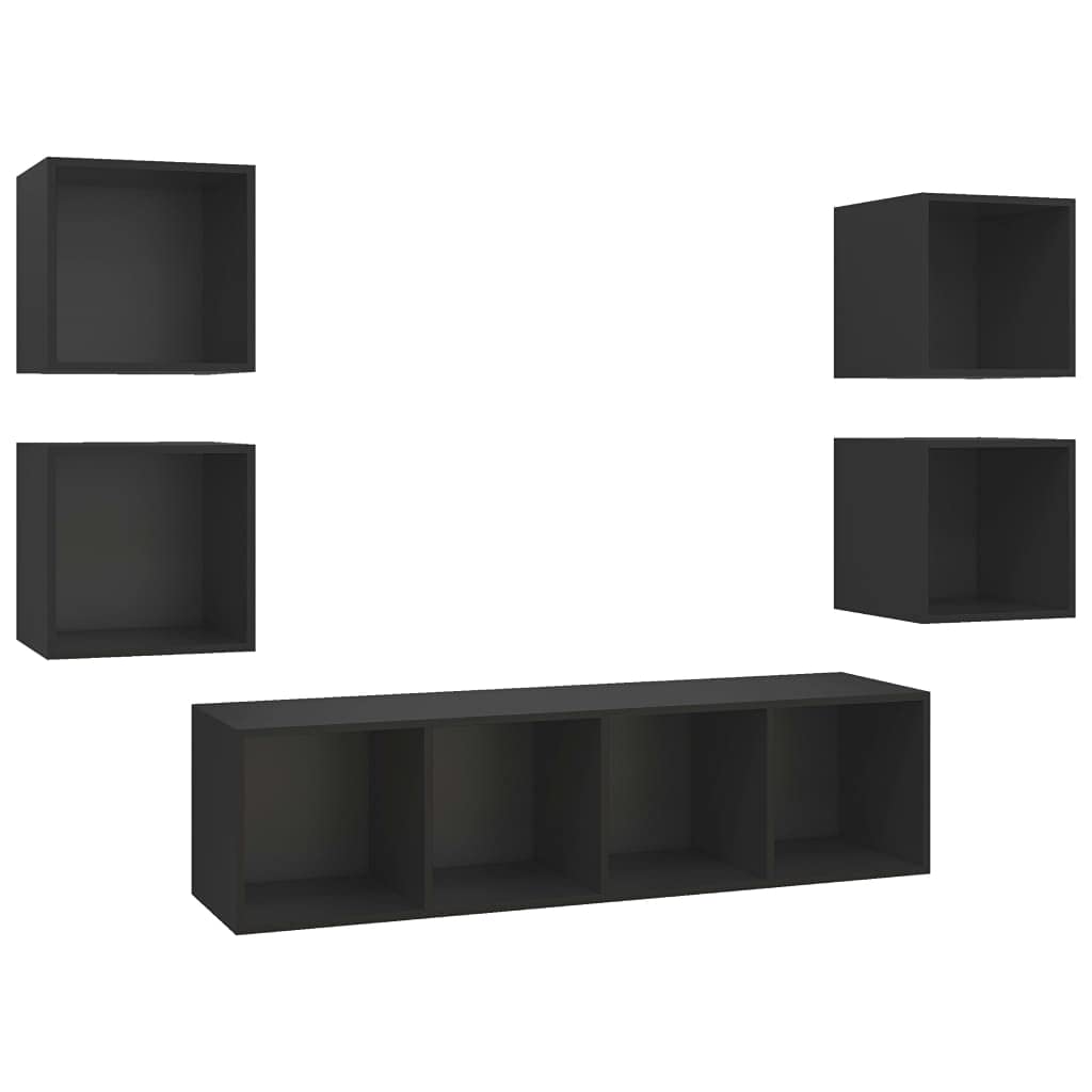 vidaXL TV Cabinet Set 5 Piece Hanging Wall Mount Stand Unit HiFi Stereo Plasma Cabinets Living Room Furniture Black Engineered Wood