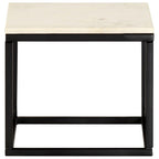 vidaXL White Real Stone Marble Texture Coffee Table - Square Modern Side Table with Iron Frame for Living Room, Lounge, Office Furniture