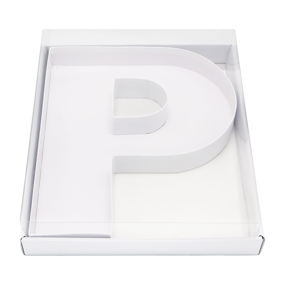 WENPACK 12 Cardboard Letter Shaped Mache Decorative Strawberries Fillable Sweets Initial Box with Clear Lid (White, P)