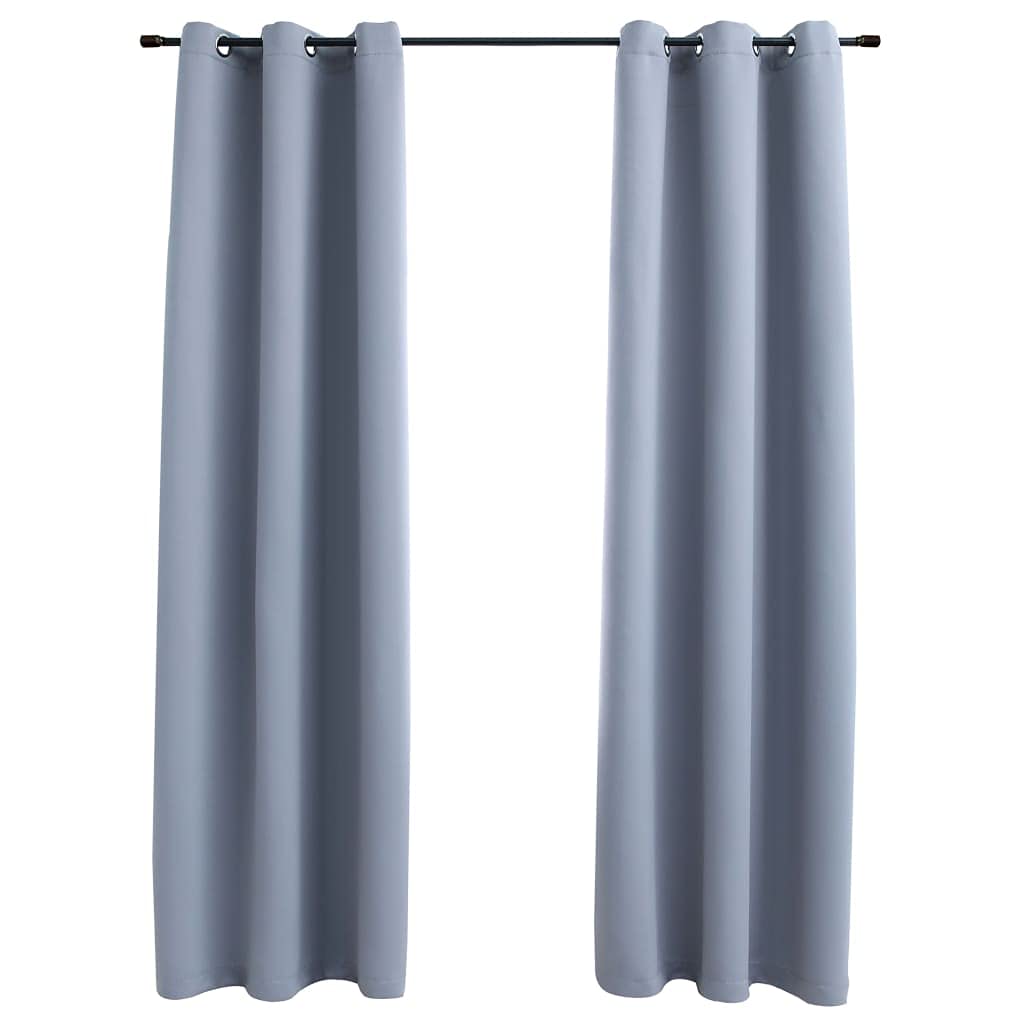 Vidaxl Elegant Blackout Curtains With Rings  2 Pcs, 37 Inch X95 Inch , Gray  Light Blocking Window Drapes For Privacy, 100% Polyester Fa