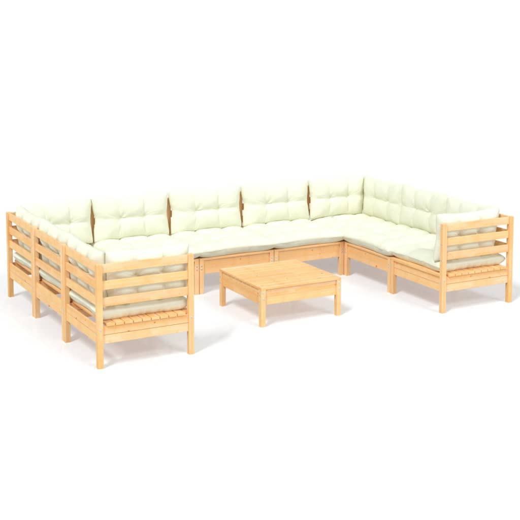 vidaXL Solid Pinewood 10 Piece Patio Lounge Set with Gray Cushions - Modular Design - Multipurpose Footstool/Table - Easy Maintenance
