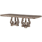 Acme Northville 112" Rectangular Wooden Pedestal Dining Table in Antique Silver