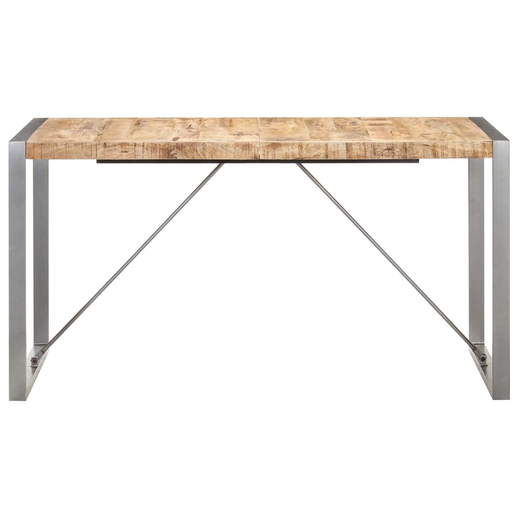vidaXL Rectangular Dining Table – Industrial Finish, Constructed from Solid Rough Mango Wood, Powder-Coated Steel Legs for Extra Stability – Brown and Gray