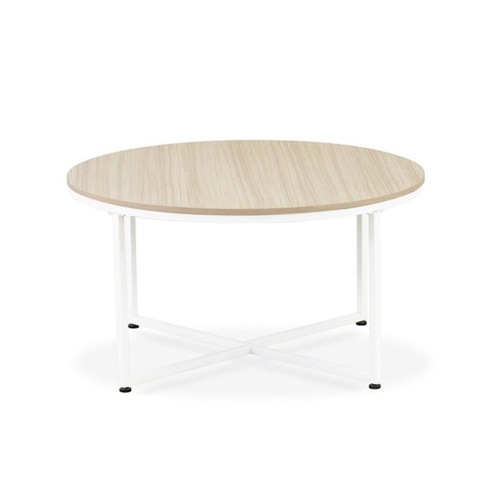 East West Furniture MDCTW02 Madison Coffee Table - Round Modern Center Table for Living Room, 35 Inch Inch, Powder Coating White Frame and White Wood Laminate Top