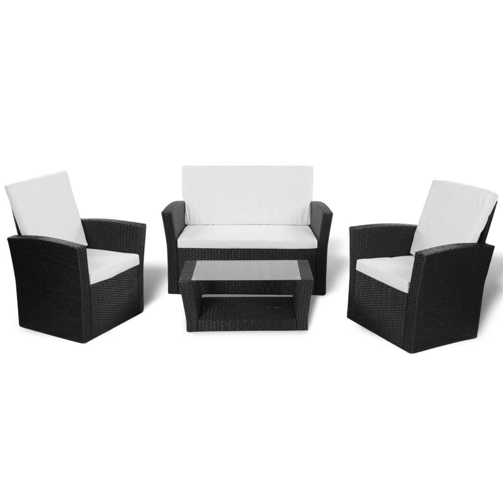 vidaXL Patio Sofa Set 4 Piece, Sectional Sofa for Outdoor Backyard, Couch with Cushions, Patio Furniture Set with Table, Poly Rattan Black