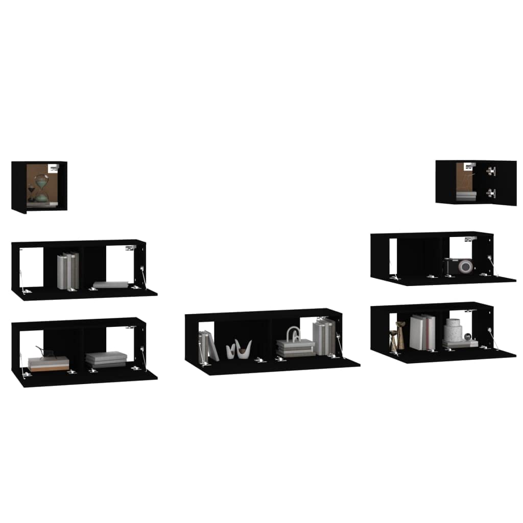 vidaXL 7 Piece TV Cabinet Set Black Engineered Wood