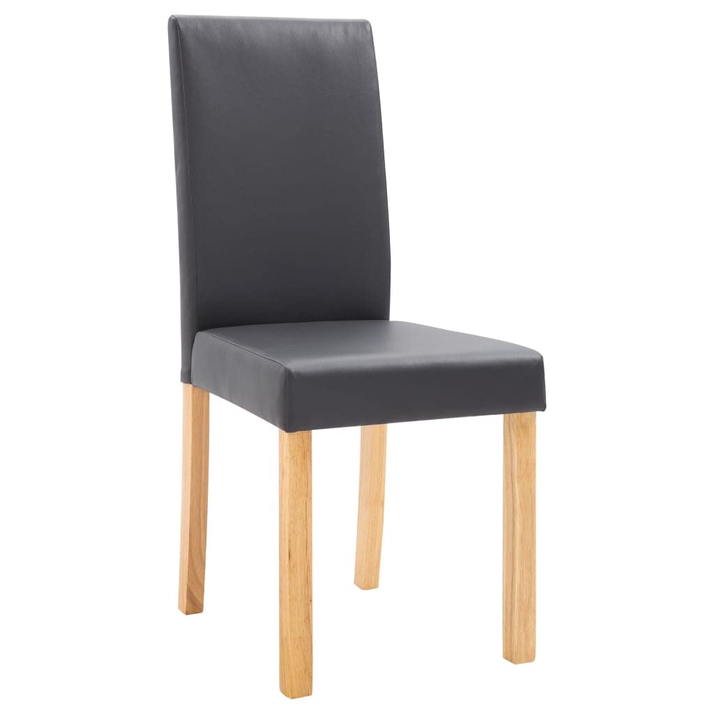 vidaXL Set of 4 Gray Artificial Leather Dining Chairs with Wooden Legs, Comfortable Thick Padding, Modern Design, Easy Assembly, Indoor Use, Ideal for Kitchen and Dining Room