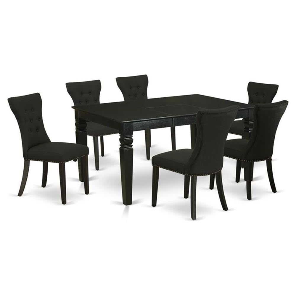 East West Furniture Wega7-Blk-24 7 Piece Kitchen Table Set Consist Of A Rectangle Dining Table With Butterfly Leaf And 6 Black Linen Fabric Parsons Dining Chairs, 42X60 Inch, Black