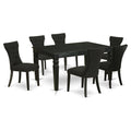 East West Furniture Wega7-Blk-24 7 Piece Kitchen Table Set Consist Of A Rectangle Dining Table With Butterfly Leaf And 6 Black Linen Fabric Parsons Dining Chairs, 42X60 Inch, Black