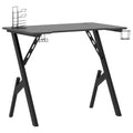 vidaXL Black Gaming Desk - Engineered Wood & Iron Y-Shaped Legs - Spacious PC Table with Cup/Headphone/Controller Holders for Office & Home