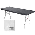 Kwik-Covers Rectangular Plastic Table Covers 8' Bundle Of 5 With Seventy (70) Ohm Commerce Paper Napkins - Indoor Or Outdoor Fitted Table Covers (Table Not Included) (30' X96' Black)