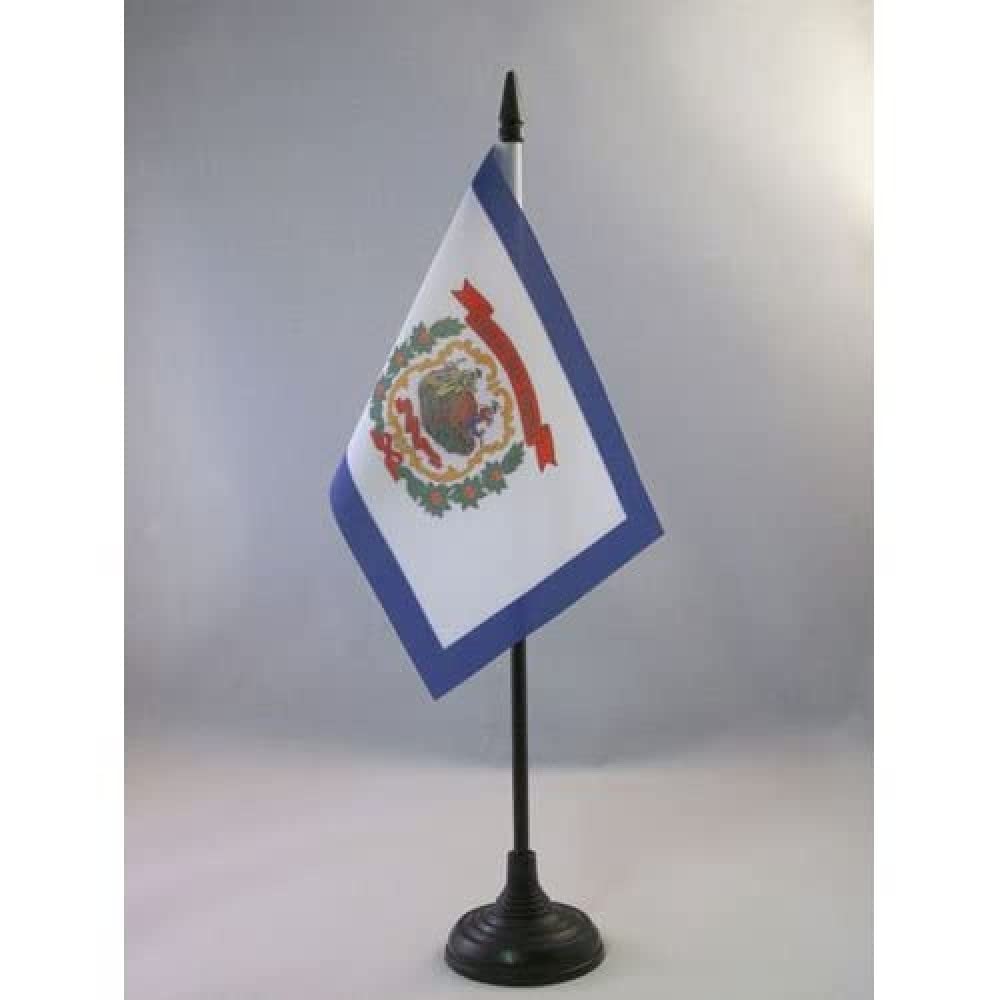 West Virginia Table Flag 4' X 6' - Us State Of Virginie Occidentale Desk Flag 15 X 10 Cm - Black Plastic Stick And Base - Az F