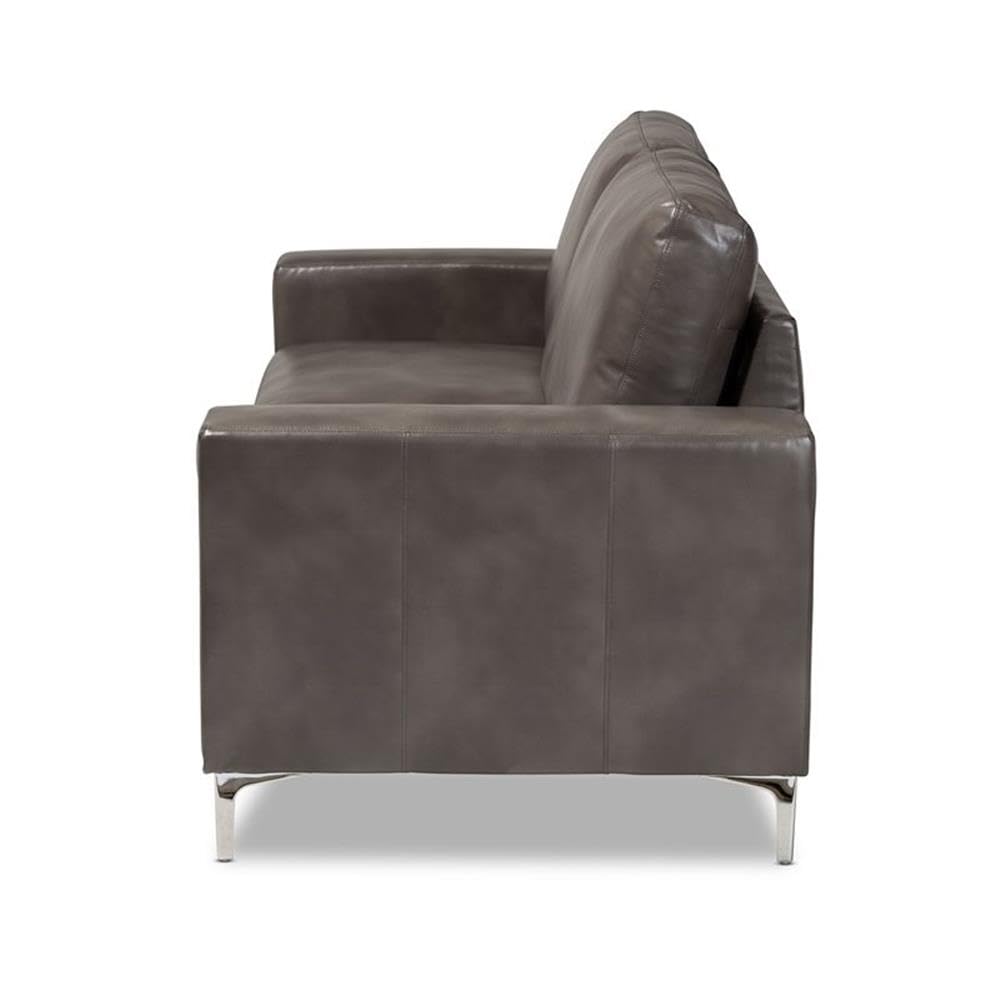 Baxton Studio Rayan Grey Faux Leather Upholstered Silver Finished Metal Loveseat