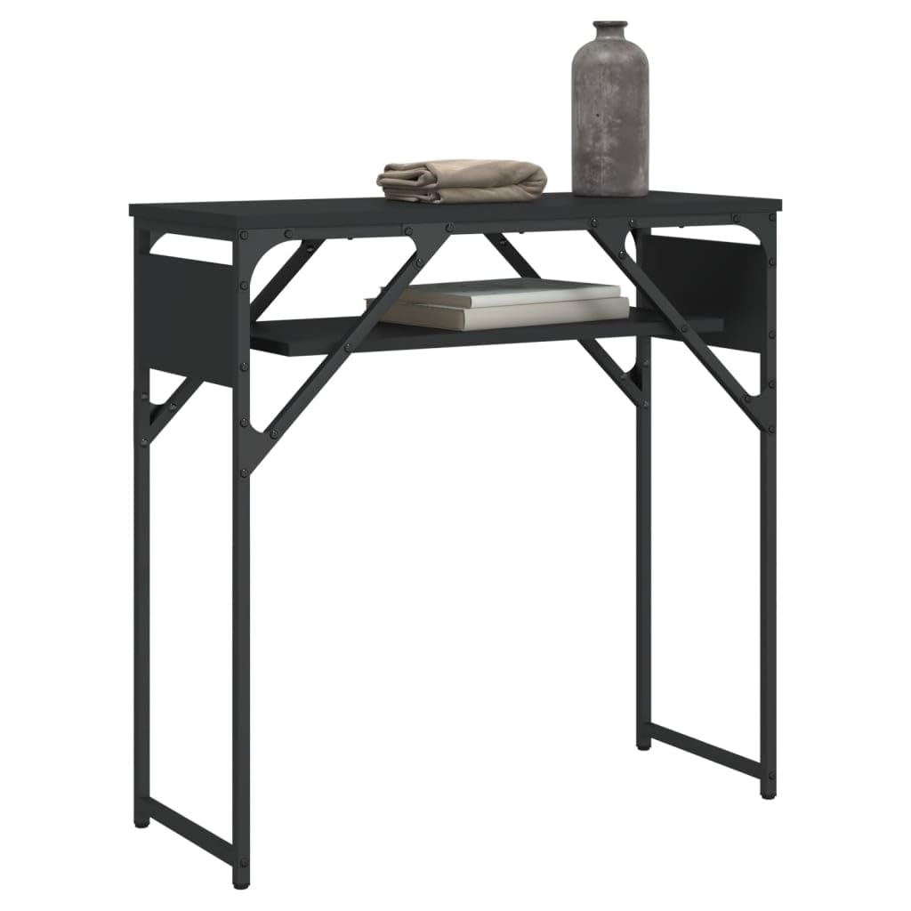 vidaXL Console Table with Shelf - Black Engineered Wood with Adjustable Feet - Durable Metal Frame - Industrial Style for Hallway, Entryway, Living Room