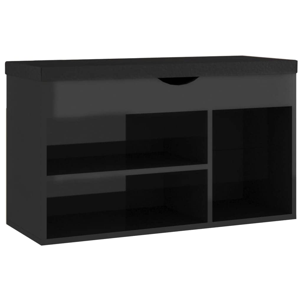 vidaXL Shoe Storage Bench with Removable Cushion - High Gloss Black Engineered Wood Bench with Shoe Storage - Modern Style Seating and Shoe Organizer