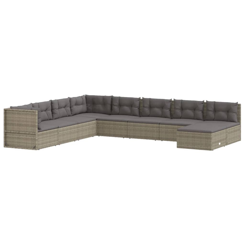 vidaXL Patio Lounge Set Gray - 9 Piece Poly Rattan Furniture with Adjustable Corner Sofa, Thick Cushions, Weather-Resistant Material, and Durable Steel Powder Coated Frame