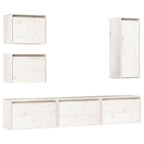 vidaXL TV Stand 6 Pcs, Wall Mounted Entertainment Center TV Console with Storage, Floating TV Stand for Living Room Bedroom, White Solid Wood Pine