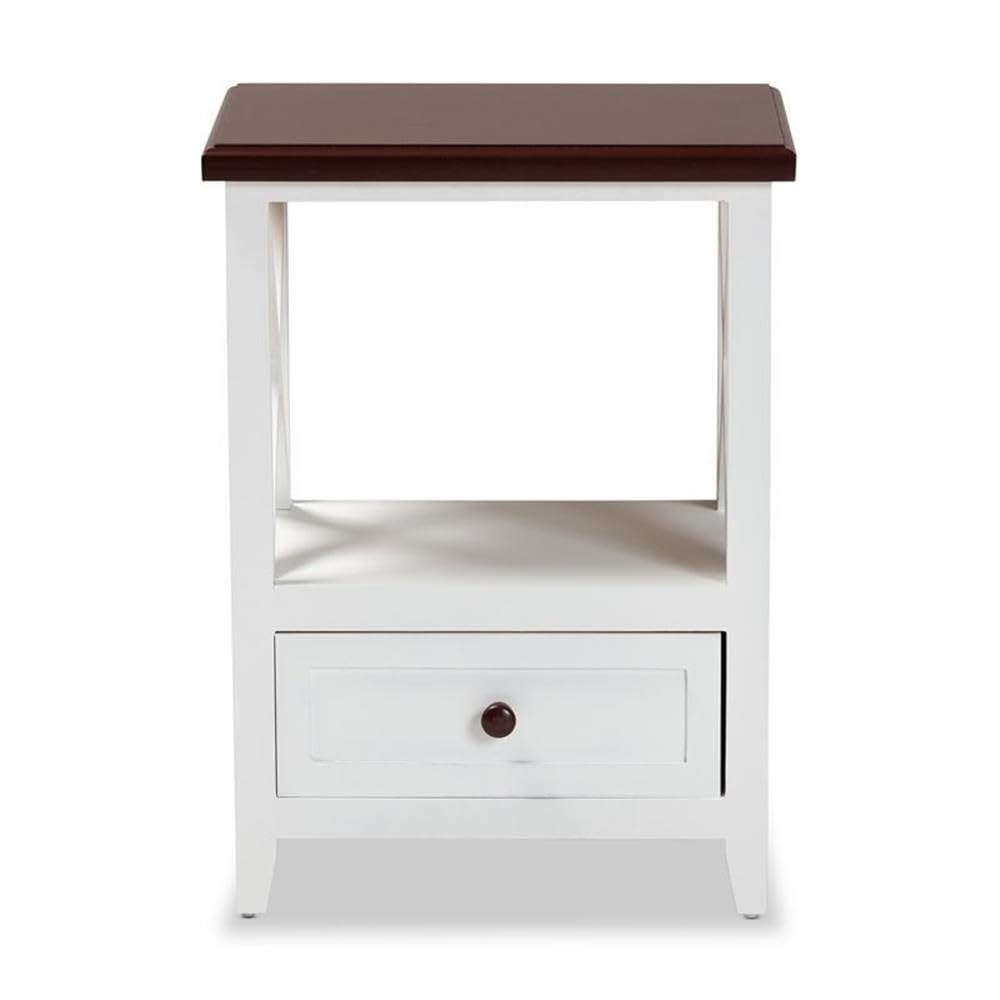 Baxton Studio Vesta White and Dark Brown Finished Wood 1-Drawer End Table