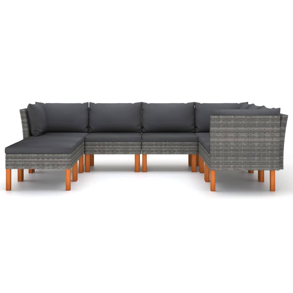vidaXL 8 Piece Patio Lounge Set with Cushions - Durable, Outdoor, Weather-Resistant with PE Rattan and Solid Eucalyptus Wood Legs - Gray Patio Sofa Set for Garden, Farmhouse Style