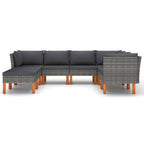 vidaXL 8 Piece Patio Lounge Set with Cushions - Durable, Outdoor, Weather-Resistant with PE Rattan and Solid Eucalyptus Wood Legs - Gray Patio Sofa Set for Garden, Farmhouse Style