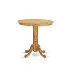 East West Furniture JACF3-OAK-C 3 Piece Kitchen Counter Height Dining Table Set Contains a Round Pub Table with Pedestal and 2 Linen Fabric Upholstered Chairs, 36x36 Inch, Oak