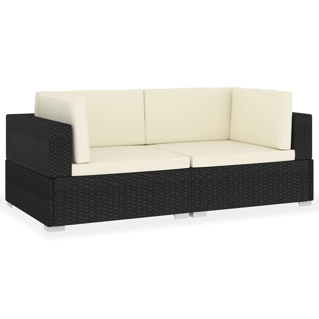 vidaXL 2 Piece Patio Sofa Set - Comfortable and Weather Resistant Outdoor Furniture with Cushions - Black Poly Rattan Material