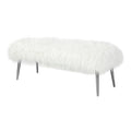 Pangea Home Lammy 17" Modern Metal & Faux Fur Bench In White/Silver