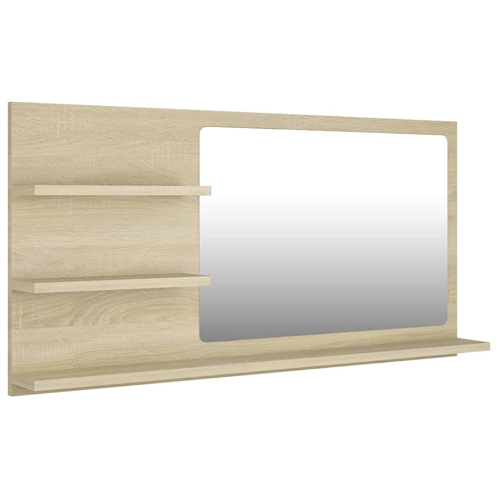 vidaXL Bathroom Mirror with Shelves - Stylish Sonoma Oak - Durable Engineered Wood and Acrylic Construction - Contemporary Design - Suitable for Modern Bathrooms