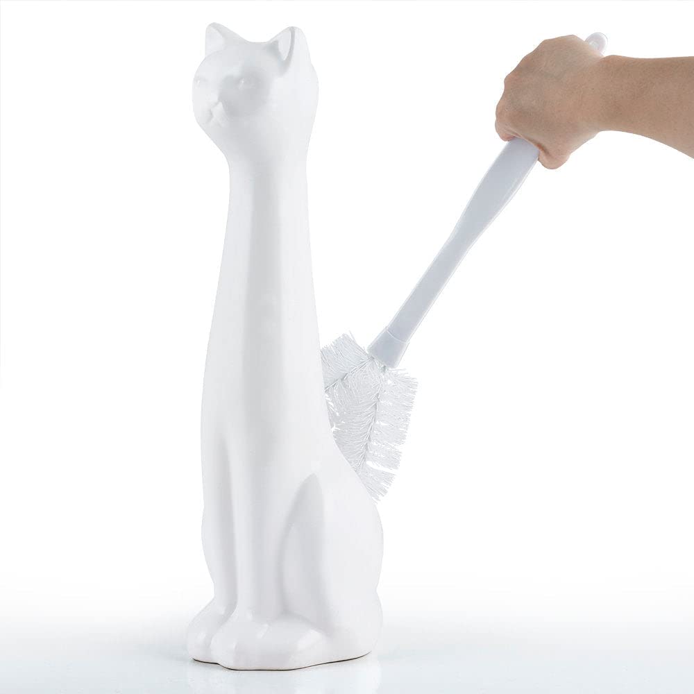 Allure Home Creation Ceramic Toilet Brush Holder & Soap Dispenser Set White Plastic Brush XBSCA02