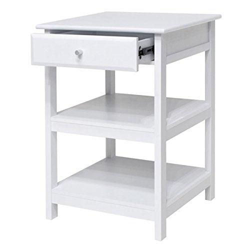 Ergode Wood Delta Printer Stand - Stylish & Practical Home Office Furniture with Soft-Close Drawer, Open Shelves & Ample Storage Space - White