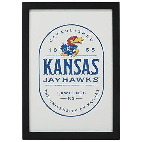 University of Kansas Jayhawks Badge Framed Wood Wall Decor - Vintage KU Jayhawk Wall Art for Man Cave, Office or Dorm Room