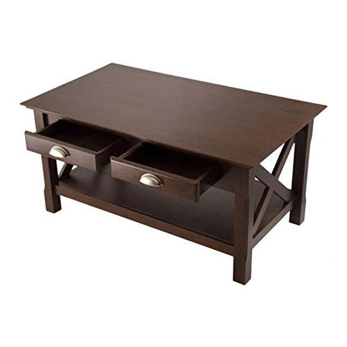 Ergode Wood Stafford Coffee Table | Oyster Gray Finish | Slatted Side Panels | Full-Size Drawer | Lower Shelf | Solid & Composite Wood (40538-VV)