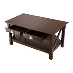 Ergode Wood Stafford Coffee Table | Oyster Gray Finish | Slatted Side Panels | Full-Size Drawer | Lower Shelf | Solid & Composite Wood (40538-VV)