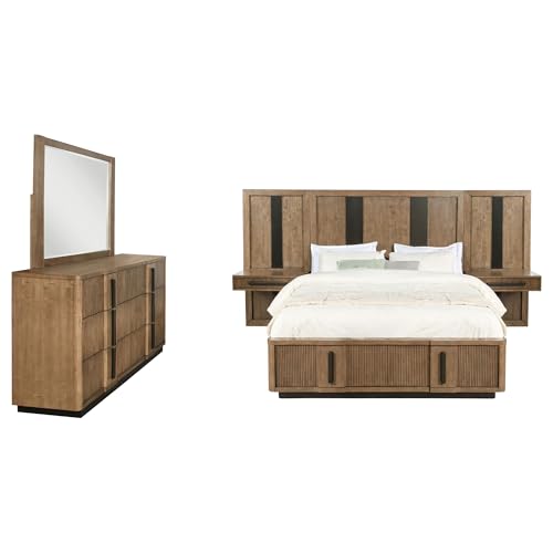 Coaster Home Furnishings Terrace Transitional 5-Piece Bedroom Set Eastern King Size Wall Panel Storage Bed Frame 58-inch Headboard Ash Brown 224900KE-S5P