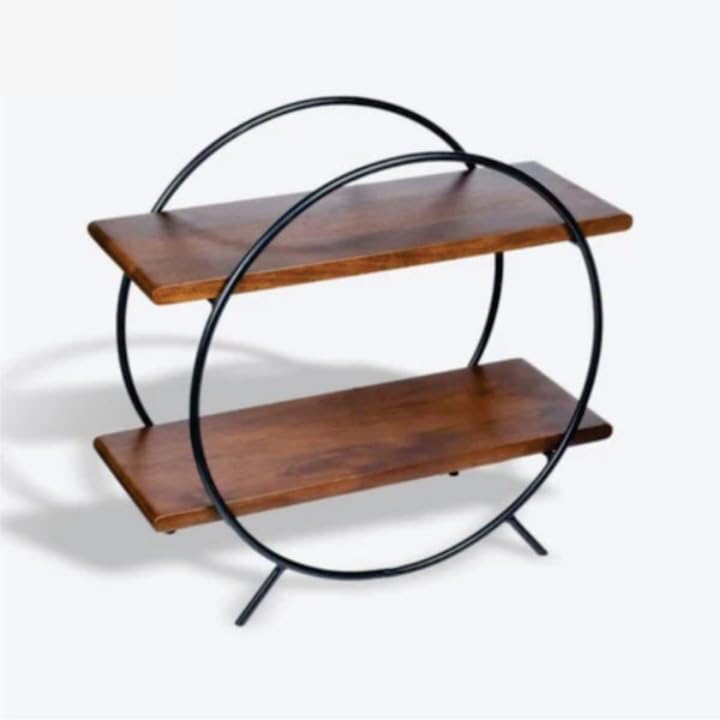 Krishna Art Touch Home & Kitchen Organizer Rack/Storage Shelves/Spice Shelf, 2Tier Round Stainless Steel Frame Wooden Display S
