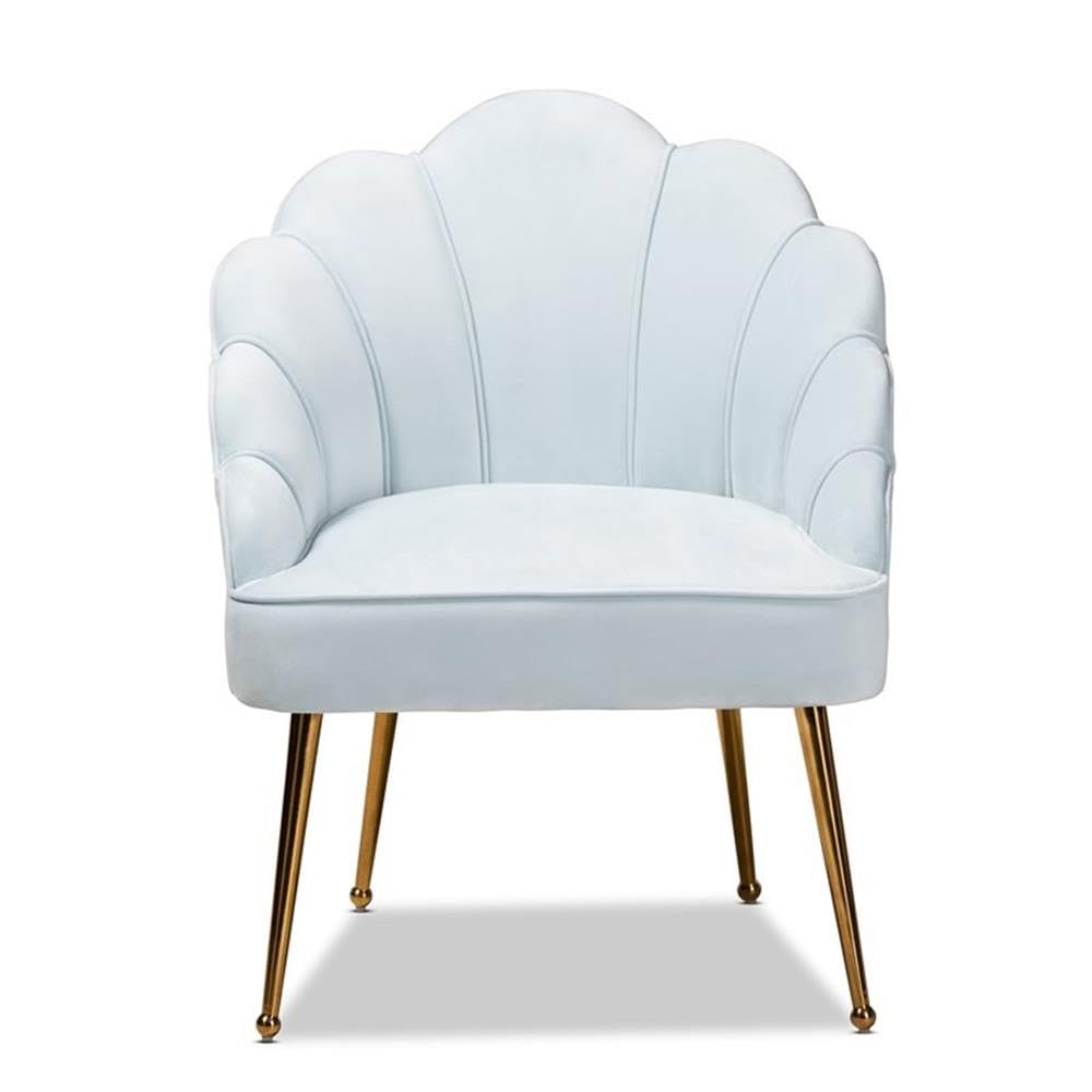 Baxton Studio Cinzia Velvet And Gold Finish Seashell Accent Chair In Light Blue