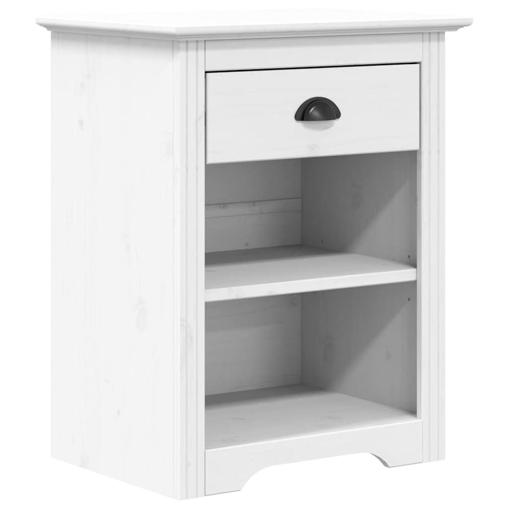 vidaXL BODO Bedside Cabinet in White - French Style Nightstand with Drawer and Open Compartments - Made of Solid Pinewood - 20.9 x 15.2 x 26.4 in