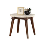acme AC-82892 End Table, 24" Dia x 22" H, White Marble & Walnut
