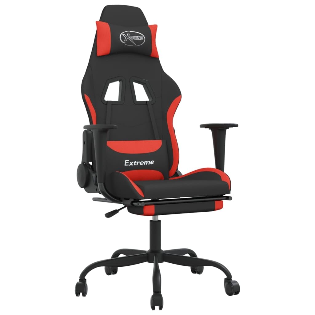 Vidaxl Adjustable Gaming Chair With Footrest - Modern High-Back Office Chair, Featuring Comfortable Foam Filling, Robust Metal, Fabric Material In Black And Red