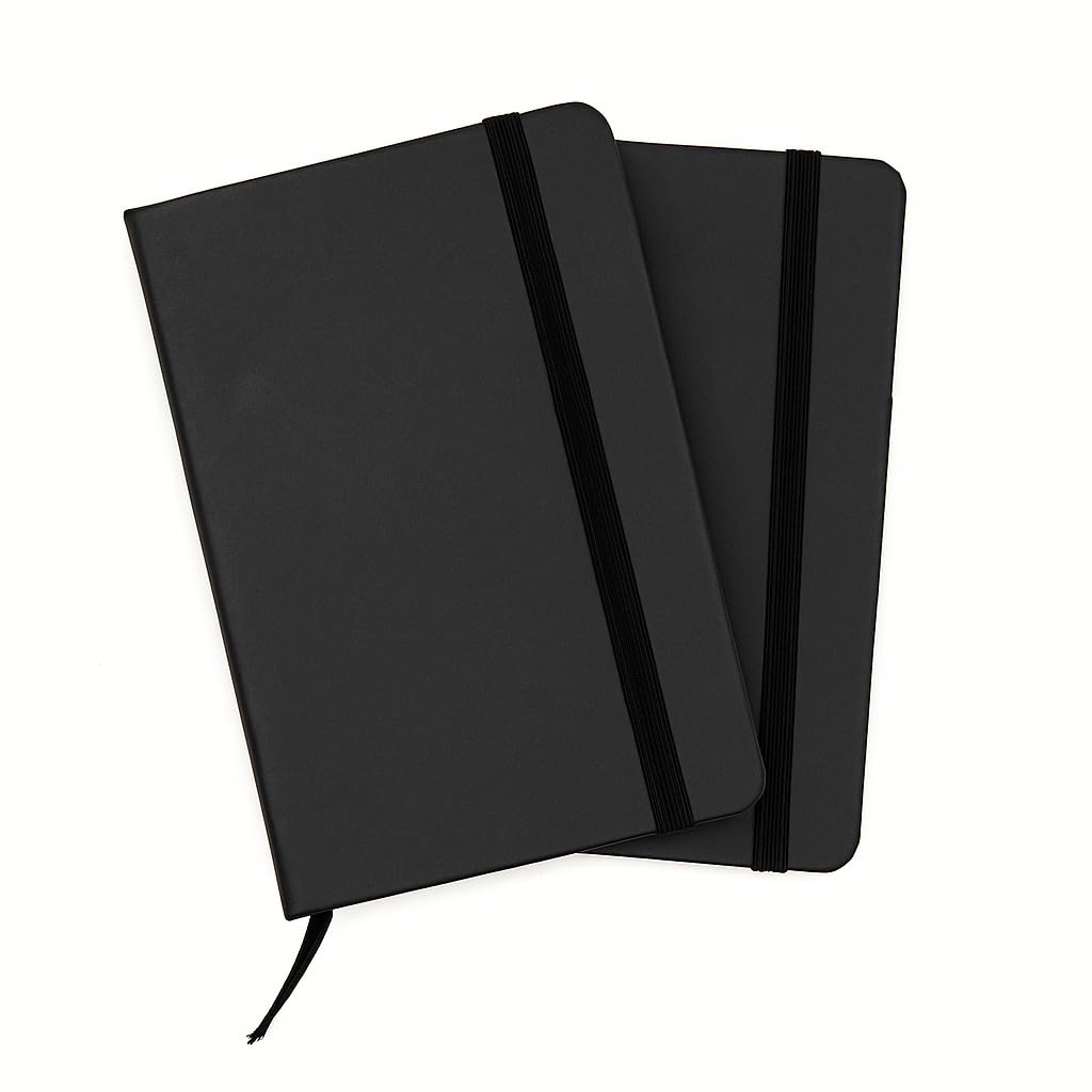 Accuprints Pack Of 2 Hard Bound Diary Size 6 X 4.2 Inches Notebook Diary With Elastic Lock Pu Leather Pages For Office (Black)